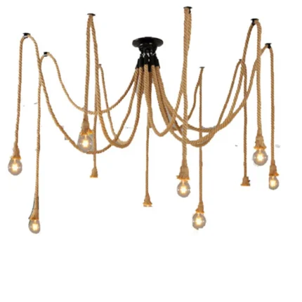 Vintage hemp rope pendant lamp dining room furniture Living room kitchen industrial Spider web Multi-head Retro hanging light