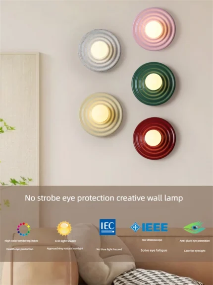 Retro Colorful LED Wall Lamp Red Green Pink White Resin Living Bedside Light Japanese Round Stair Hallway Wall Sconce Fixture