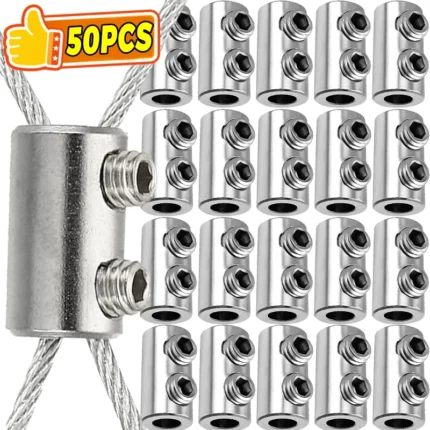 1/50pcs Steel Wire Sling Lockers Clamp Double Holes Metal Copper Clip Adjustable Screw Metal Fixture Sling Fastener Accessories