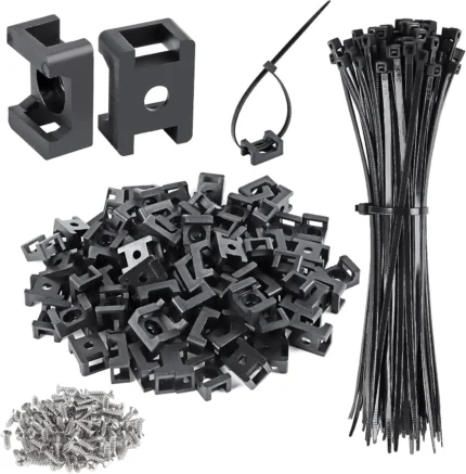 100 Pcs Cable Zip Tie Saddle Mounts with 8" Ties and Screws, Black Wire Clips Organizer