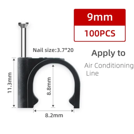 100PCS Round Cable Wire Clips 4mm 6mm 8mm 10mm Management Electrical Cord Tie Holder Circle Plant Climb Wall Nail Black