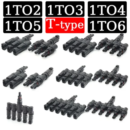 1/5/20/100Set PV Solar Connector T Type  Branch 1 TO 2 3 4 5 6 Way Photovoltaic Male Female Plug Battery Module Panel Connector