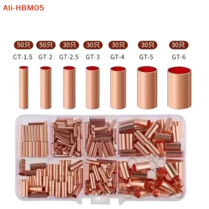 (HB05)125/250/414/578Pc Non Insulated Electrical Butt Terminal Assortment Kit Wire Ferrules Set 7 Size Copper Crimp Connector